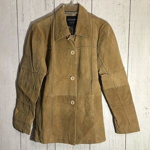 Neutral Zone Genuine Leather Camel Brown Tan Button Down Jacket Size Medium